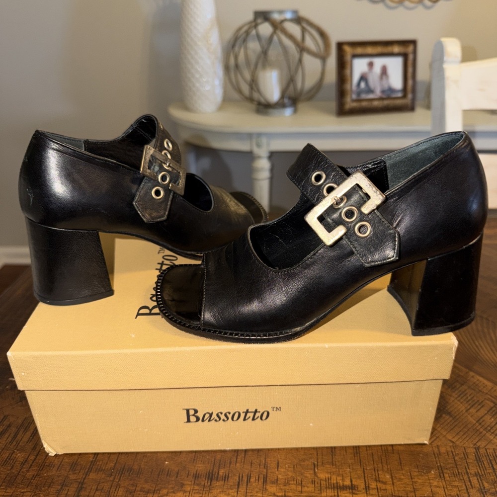 BASSOTTO Vintage Chunky Heels Buckle Leather Whichycore Grunge Goth Black 36 (6)